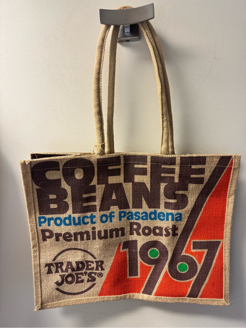 Trader Joe’s 1967 Coffee Beans Reusable Jute Tote Bag Pasadena